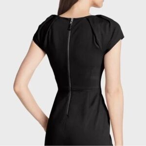 Kate Spade New York Black Ivie Cap Sleeve Stretch Midi Pencil Dress Pleated Sz 8